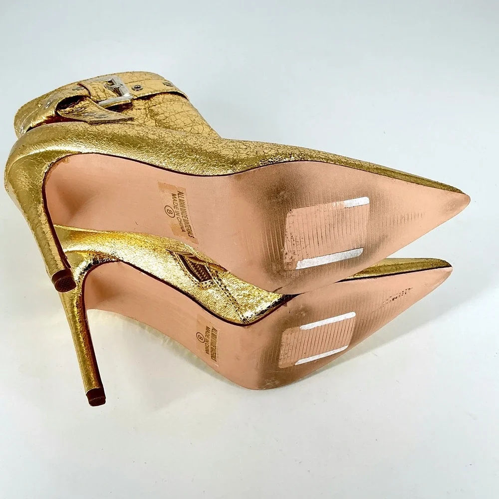 Chase & Chloe Size 8‎ Gold Metallic Pointed Toe Stiletto Ankle Boots Adonis